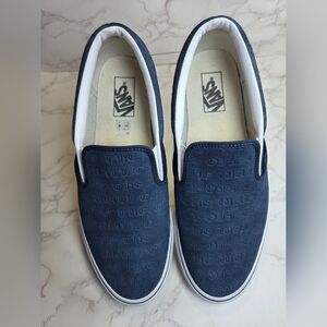 Vans Men’s Slip-On Loafers in Dark Blue Suede